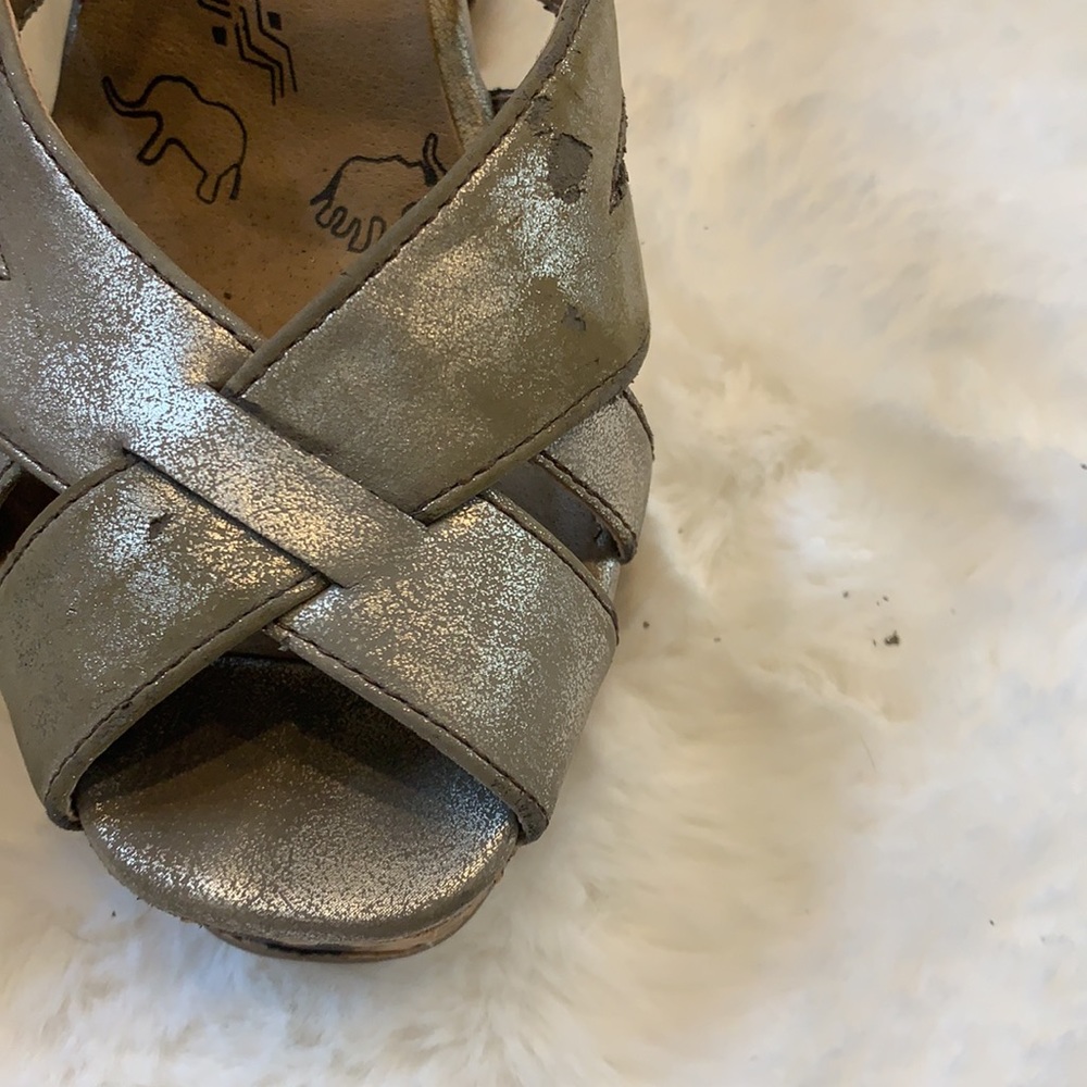 Silver Open Toe Platform W Leopard Print Wedge 9 - image 4